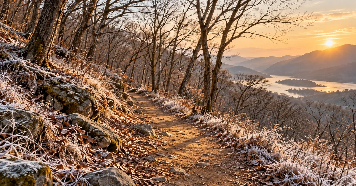 겨울 산책 전 · 휴장 소식 읽기 AI 생성 예시 이미지 · 실제 장소 사진 아님